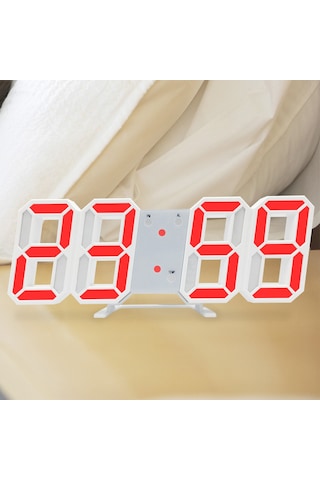 Mufunye Beyaz Gövde Kırmızı Işıklı Dijital Led Saat - Zaman/tarih/sıcaklık Gösterici, 3d Ekran, Işıklık Ayarlı, Duvar/üstte Kullanıma Uygun Alarm Saati ÇOk Renkli