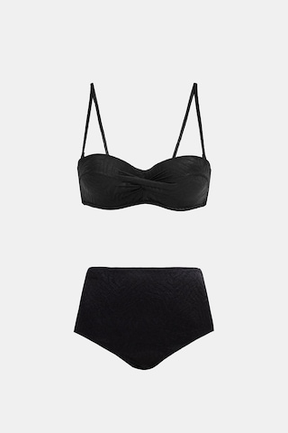Amarelle Bali Siyah Balenli Dolgulu Straplez Push-up Bikini Takım Siyah