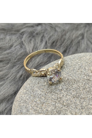 Chavin 1,2 Carat Tek Taş Sonsuzluk Sarı Altın Yüzük Du30