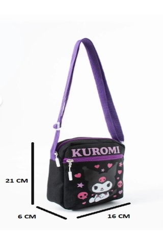 Trg Polo Siyah Kuromi Çocuk Omuz Çantası 3 Bölmeli Su Geçirmez Kumaş 21 16 6 Cm Siyah - Mor