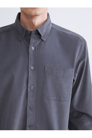 Lcwaıkıkı Classic Gri Regular Fit Uzun Kollu Kadife Erkek Gömlek