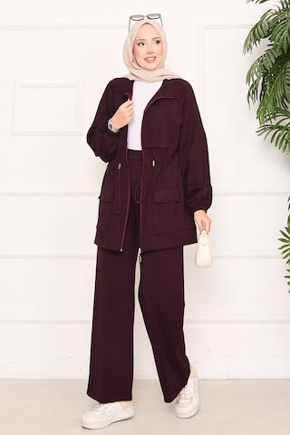 Butik Kadın Fermuarlı Cep Detaylı Tesettür Eşofman Takımı Bordo Bordo