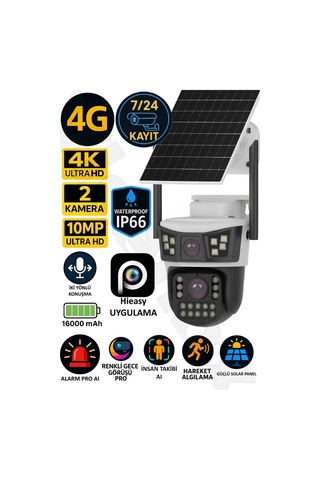 Elite 425 10mp Çift Lens 4g Solar Bataryalı Akıllı Kamera Aov Sürekli Kayıt İnsan Takibi 2 Yönlü Ses