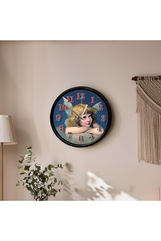 Vintage Melek Figürlü Dekoratif Duvar Saati 28 Cm Sessiz Mekanizma Çok Renkli