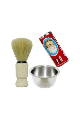 Klasik Tıraş Seti Ahşap Saplı Sakal Tıraş Fırçası Paslanmaz Çelik Tıraş Tası Tıraş Sabunu Ark0
