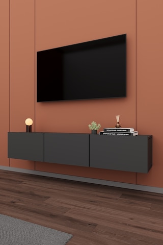 Asra Trend Tv Ünitesi Tv Sehpası T-27 %100 MDF Duvara Monte Askılı Ünite Antrasit