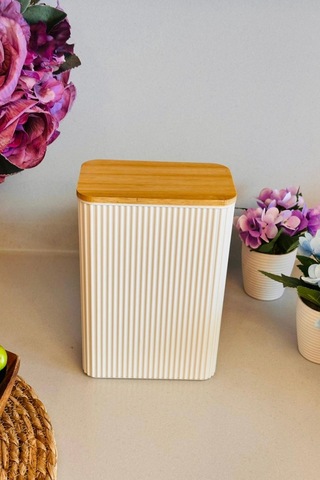 Makri Home Bambu Kapaklı Saklama Kutusu - 2 Litre 15 X 9 X 21 Cm Krem