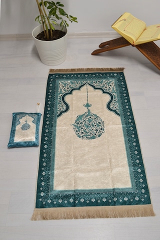 Çantalı Fermuarlı Mihrap Desenli Seccade Turkuaz