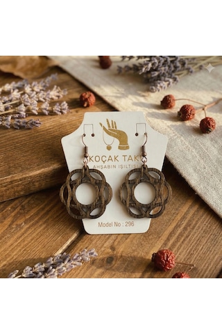 Ahşap Küpe Modern Özgün Minimalist Takı Model No 296 Açık Kahverengi