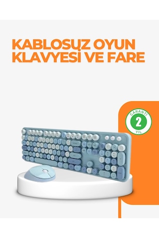 Kablosuz Retro Klavye Ve Mouse Seti 104 Tuşlu Sevimli Tasarım