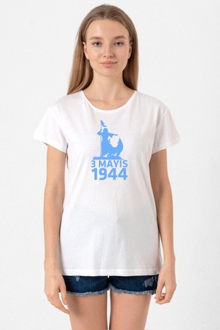 3 Mayıs Türkçülük Günü Beyaz Kadın Bisikletyaka Tshirt Beyaz