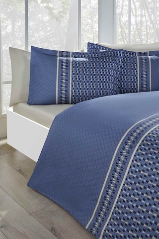 Angles Süper King Size Saten Nevresim Takımı Lacivert