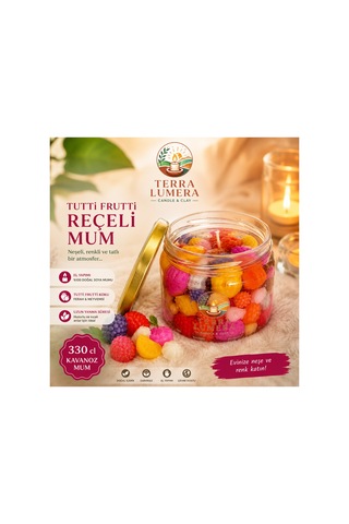 Tutti Frutti Reçeli Kokulu Dekoratif Mum 330 Cc Kavanoz Mum Çok Renkli Tutti Frutti Reçeli Kokulu Dekoratif Mum 330 Cc Kavanoz Mum Çok Renkli