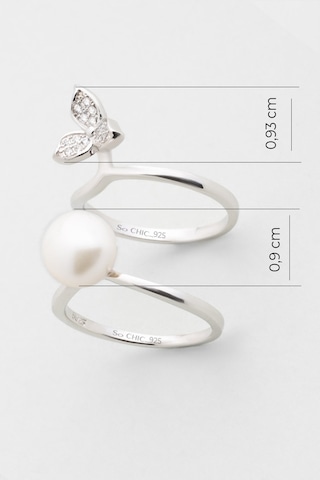 İnci Yaprağı 18 Ayar Beyaz Altın Kaplama Gümüş İkili Yüzük Beyaz