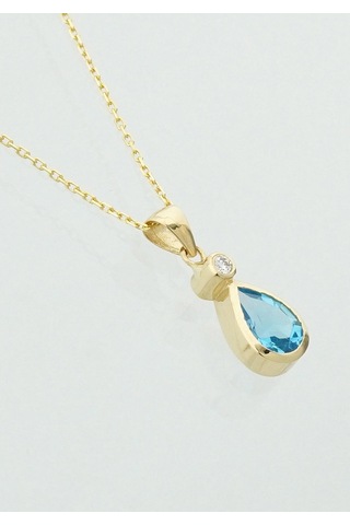 Damla Blue Topaz Tektaş Kolye Sarı