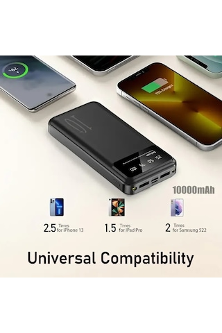Tenfowee 10000mah Lityum Polimer Bataryalı Abs Kasa Beyaz Taşınabilir Şarj Cihazı, Çoklu Usb Portu, 10w Çıkış Gücü
