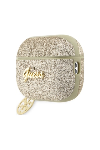 Apple Uyumlu AirPods Pro 2 Kılıf Guess Glitter 4g Charm Exclusive Tasarım Gold