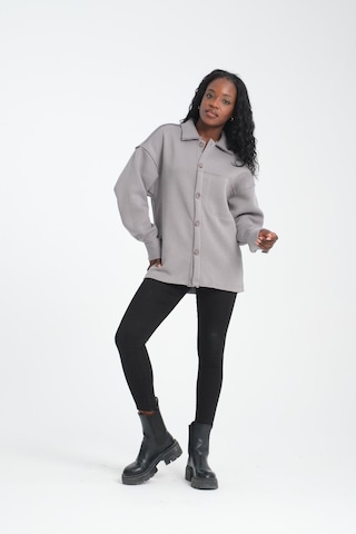 R-5750 Ceket Yaka Pis Dikişli Üç İplik Şardonlu Sweatshirt Gri