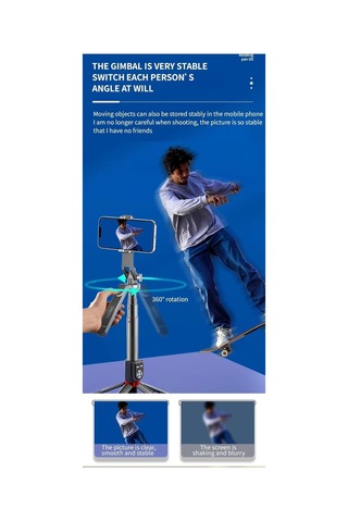 Bluetooth Uzaktan Kumandalı 2.2m Uzatılabilir Tripod Selfie Çubuğu 360 Derece Dönebilen Başlık 1 Adet