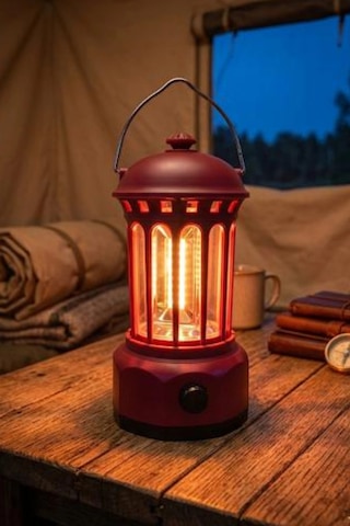 Glr L800br Retro Tasarım Şarjlı Kamp Lambası - 250 Lümen Vintage Fener Kırmızı