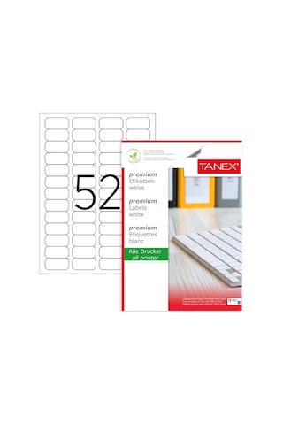 Tanex Tw-2052 Ebat 46 X 21 MM Lazer Etiket A4 Sayfada 52 Etiket