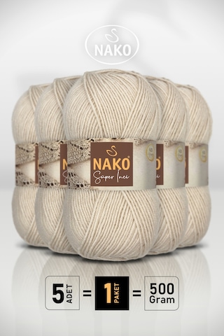 Süper İnci - 6383 Mantar Beji - 5'li Paket - 100gr/260m - El Örgü İpi - Atkı Yelek Kazak İpi