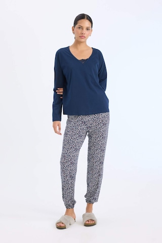DeFacto Fall in Love Pijama Takımı Uzun Kollu Üst Desenli Uzun Alt E2357AX24WNNV31 Lacivert
