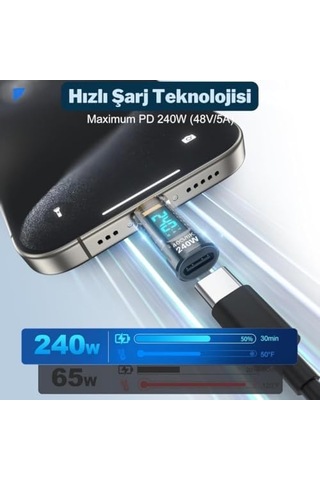 Dijital Ekranlı 40gpbs 240w Type-c To Type-c Dönüştürücü 8k 60hz Type-c Hdmi Şarj Data Hdmi Çevirici
