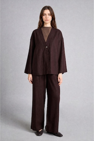 Defacto Regular Fıt V Yaka Keten Kimono H3219ax26aubn340 Kahve-bn340