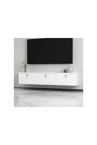 Sıla 150 Cm Duvara Monte Tv Ünitesi Tv Sehpası Beyaz-gümüş Beyaz-gümüş