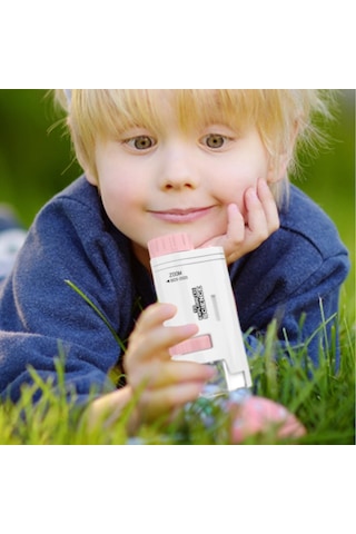 Aubyhe Çocuklar İçin El Tipi Mikroskop - 60-200x Büyütme, Led Işık Ve Göz Koruma Özellikli, Taşınabilir Fen Oyuncak Pembe