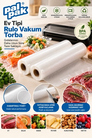 Ev Tipi Vakum Rulo En:20 Cm Boy:5 Metre 5 Adet Beyaz