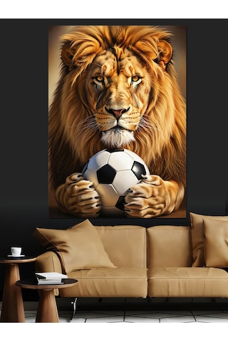 Ahşap Tablo Futbol Oynayan Aslan Kral