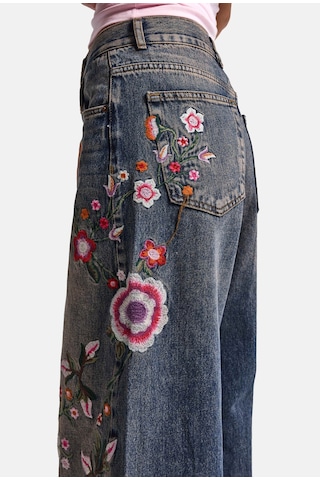 it's basic Kadın Kot Rengi 4w6-85 Palazzo Fit Renkli Nakış Özel Tasarım Denim Jean