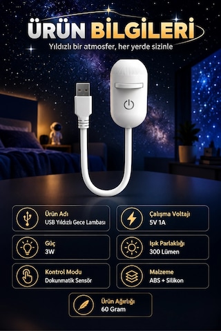 Usb Galaksi Projektör Led Gece Lambası 360 Ayarlanabilir 12 Filmli 2 Si 1 Arada Ambiyans Işık Gl-001 Beyaz