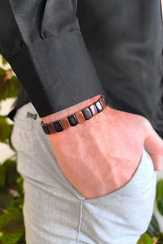 Kuka Bileklik Mozaik Model Bileğe Göre Ayarlanabilir Unisex Bileklik Bt007 Kahverengi