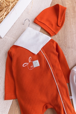 Tavşan Figürlü 2'li Uzun Kollu Kız/erkek Bebek Tulum Takım Bej