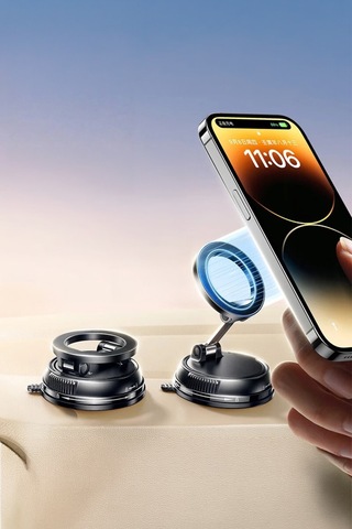 Ultra Güçlü Vakumlu Ve Mıknatıslı 360+360 Hareketli Metal Magsafe Telefon Tutucu Siyah