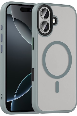 Apple Uyumlu iPhone 17 Kılıf Mat Arka Yüzey Wireless Şarj Özellikli Zore Flet M-safe Kapak Gri