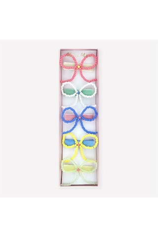 Meri Meri - Beaded Bow Hair Clips - Boncuklu Fiyonklu Saç Tokaları - 5 Adet Çok Renkli