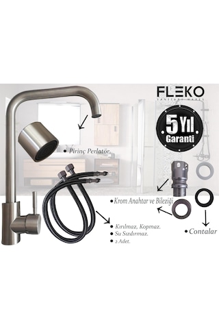 Fleko Inox Mutfak Eviye Bataryası Mutfak Musluğu Tek Gövde Pirin