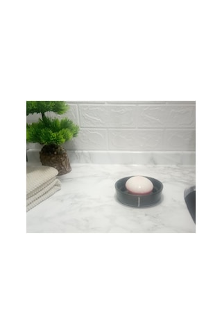 Buççin Online Mağaza Sabunluk Siyah Kristal Taşlı Akrilik 11x11x3cm Banyo Seti Akrilik Beyaz Çok Renkli