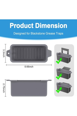 Ximistore9 2 Adet Gri Yeniden Kullanılabilir Silikon Yağ Fincanı Kılıfı, Dayanıklı Tava Yağ Akış Tablası, Teppanyaki Aksesuarı Gri