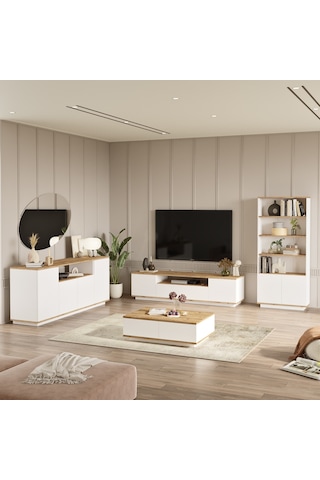 Robin Home Loft Tv Ünitesi Orta Sehpa Konsol Kitaplık 4'Lü Set Ça