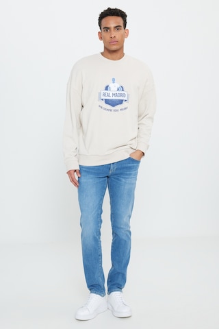Ac&co / Altınyıldız Classics Erkek Açık Bej Oversize Fit Bol Kesim Real Madrid Lisanslı Pamuklu Bisiklet Yaka Sweatshirt Açık Bej
