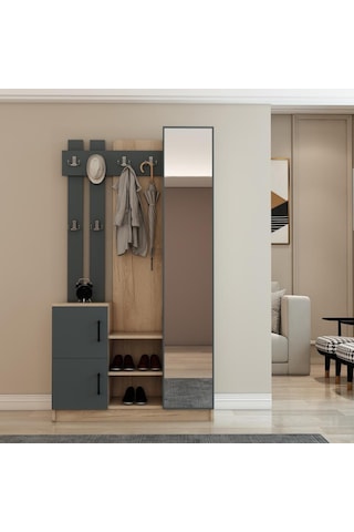 Afillibebek Nova Kapaklı Aynalı Portmanto Vestiyer Tamamı Mdflam