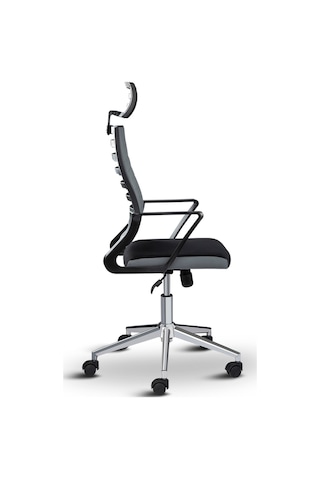 Rigel Başlıklı Ofis Koltuğu Çalışma Koltuğu Metal Ayaklı Gri Siyah