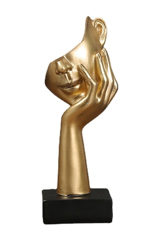Yunboo Gold Rengli Düşünen Figür Maske Heykeli - Ev Ofis Dekorasyonu İçin Resin Sanat Eseri