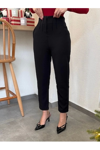 Defymoda Kadın Üste Oturan Paçası Bilek Üzerinde Biten Atlas Kumaş Pantolon 36 S - 48 4xl Siyah