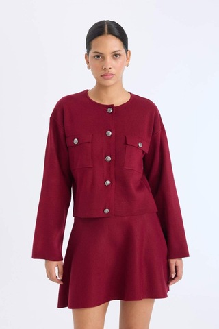 DeFacto Regular Fit Bisiklet Yaka Düğmeli Triko Hırka E5562AX24CWBR467 Bordo